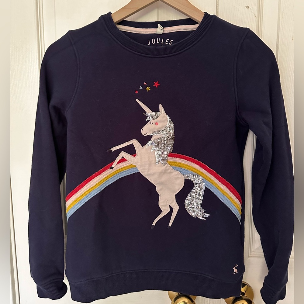 Girls Joules Sequin Unicorn Sweatshirt